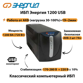 Энергия ИБП 1200 USB - ИБП и АКБ - ИБП для компьютера - Магазин электрооборудования Проф-Электрик